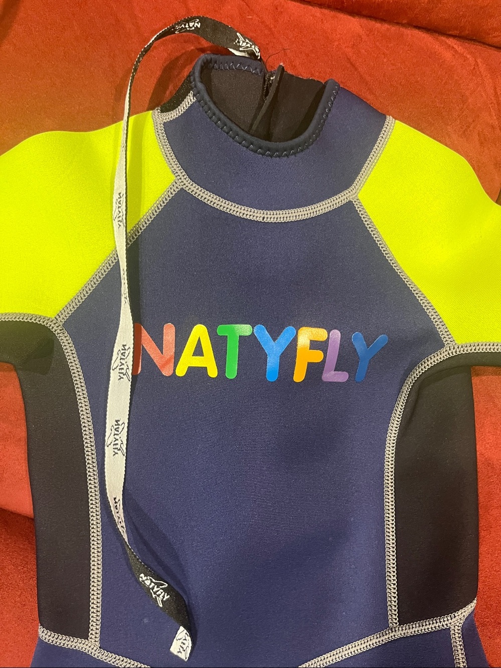 Natyfly Neon Yellow and Navy Kids Swim Bodysuit XS Great Condition